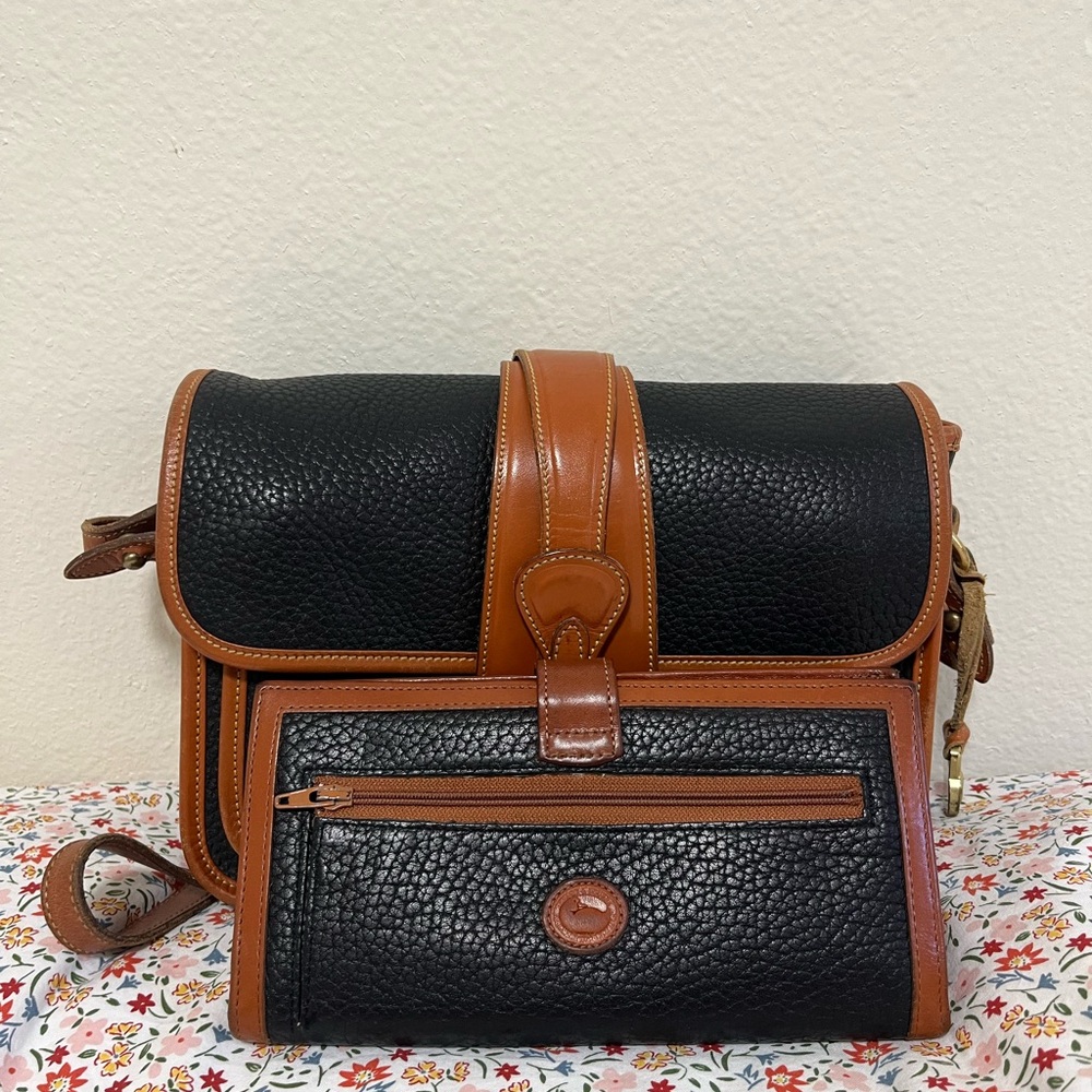 Elegant Dark Blue and Brown Leather Equestrian Bag